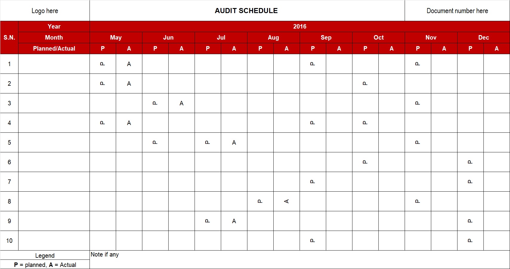 Audit Schedule Template