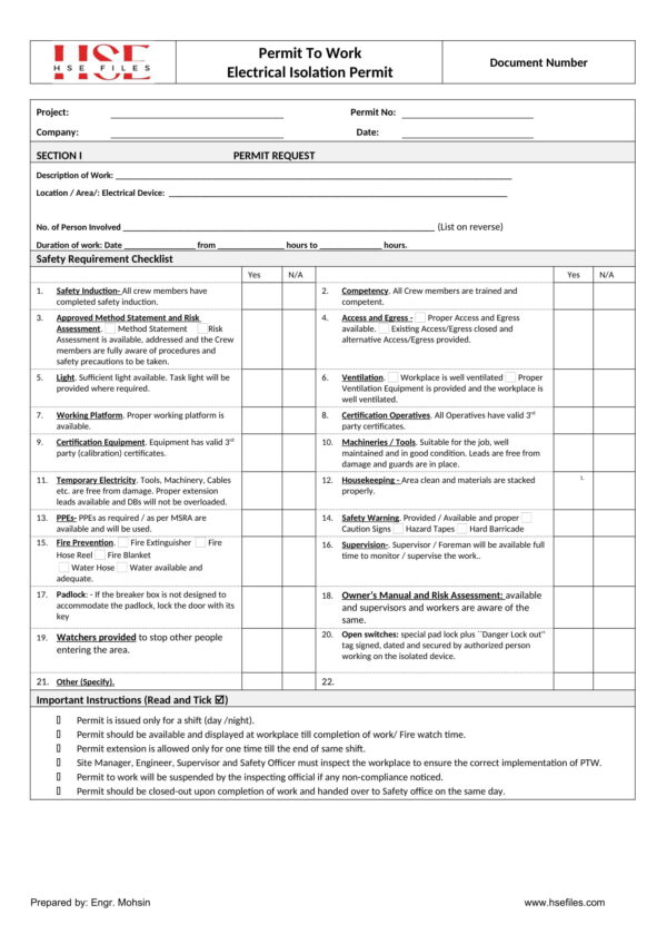 PTW Electrical Isolation