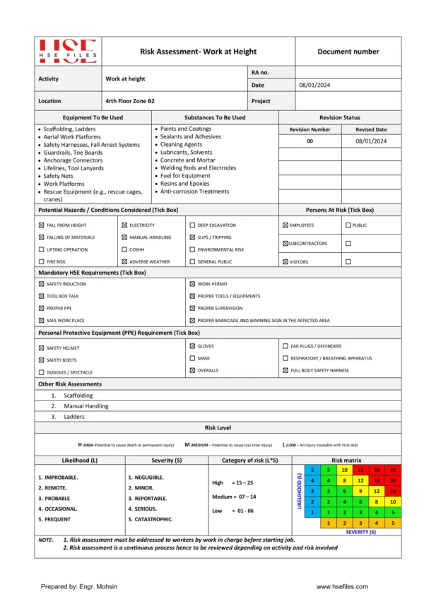Work at Height -Risk Assessment