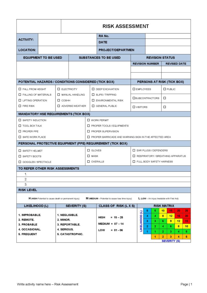 Risk assessment Template – hsefiles.com