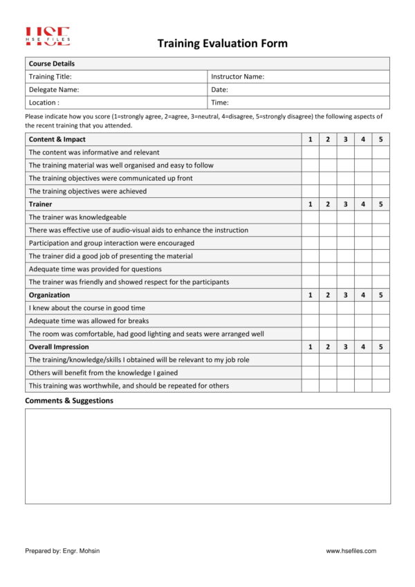 Training Evaluation Form