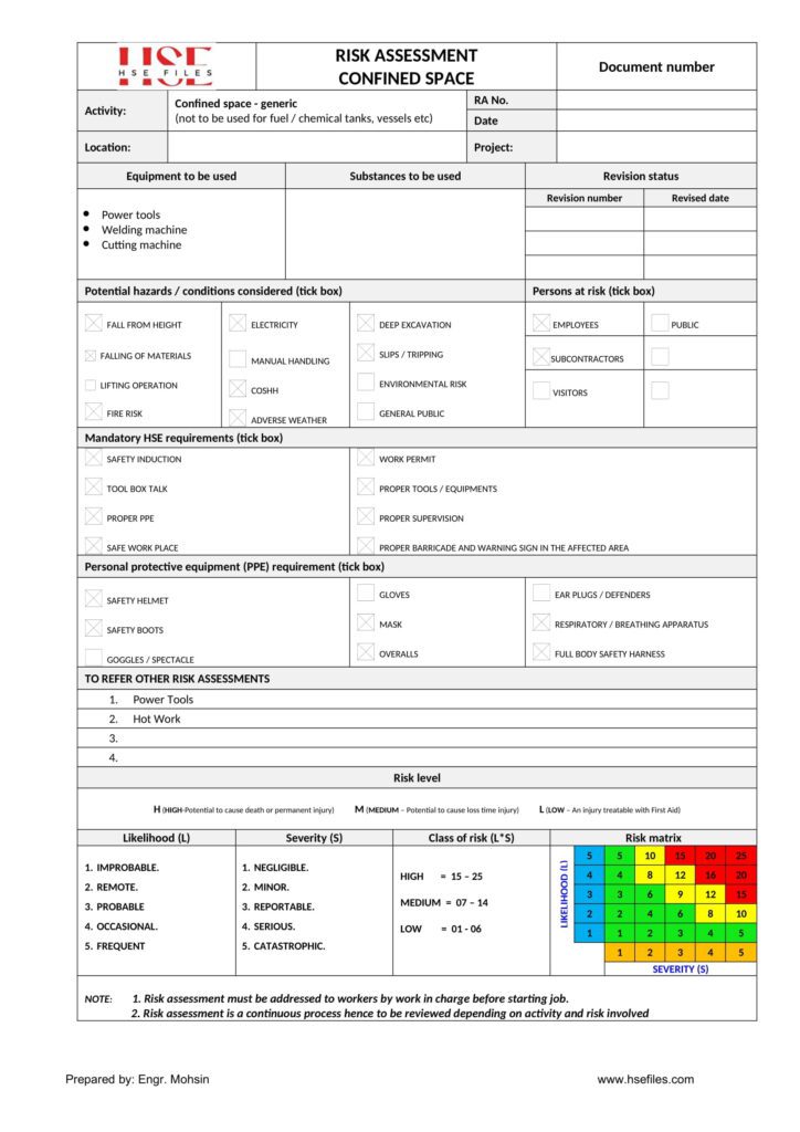 Confined Space Entry-Risk Assessment – hsefiles.com