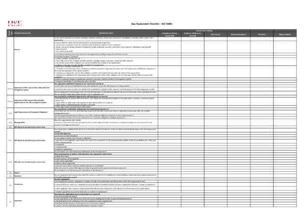 ISO 45001 Gap Assessment Checklist